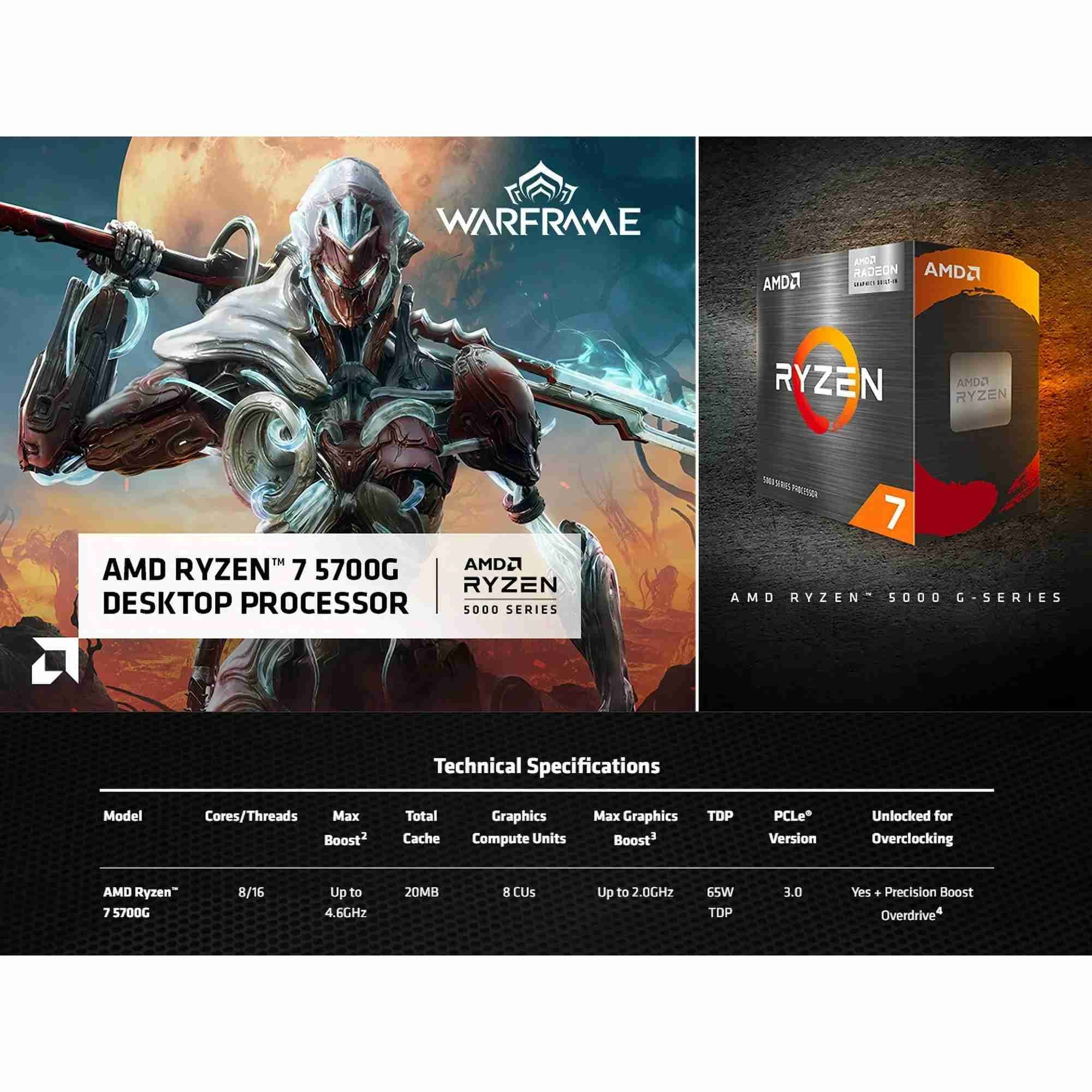 Gaming PC Desktop, AMD Ryzen 7 5700G 3.8 Ghz, Radeon Vega 8 Graphics, 1TB, 16GB RAM, Windows 11 Home