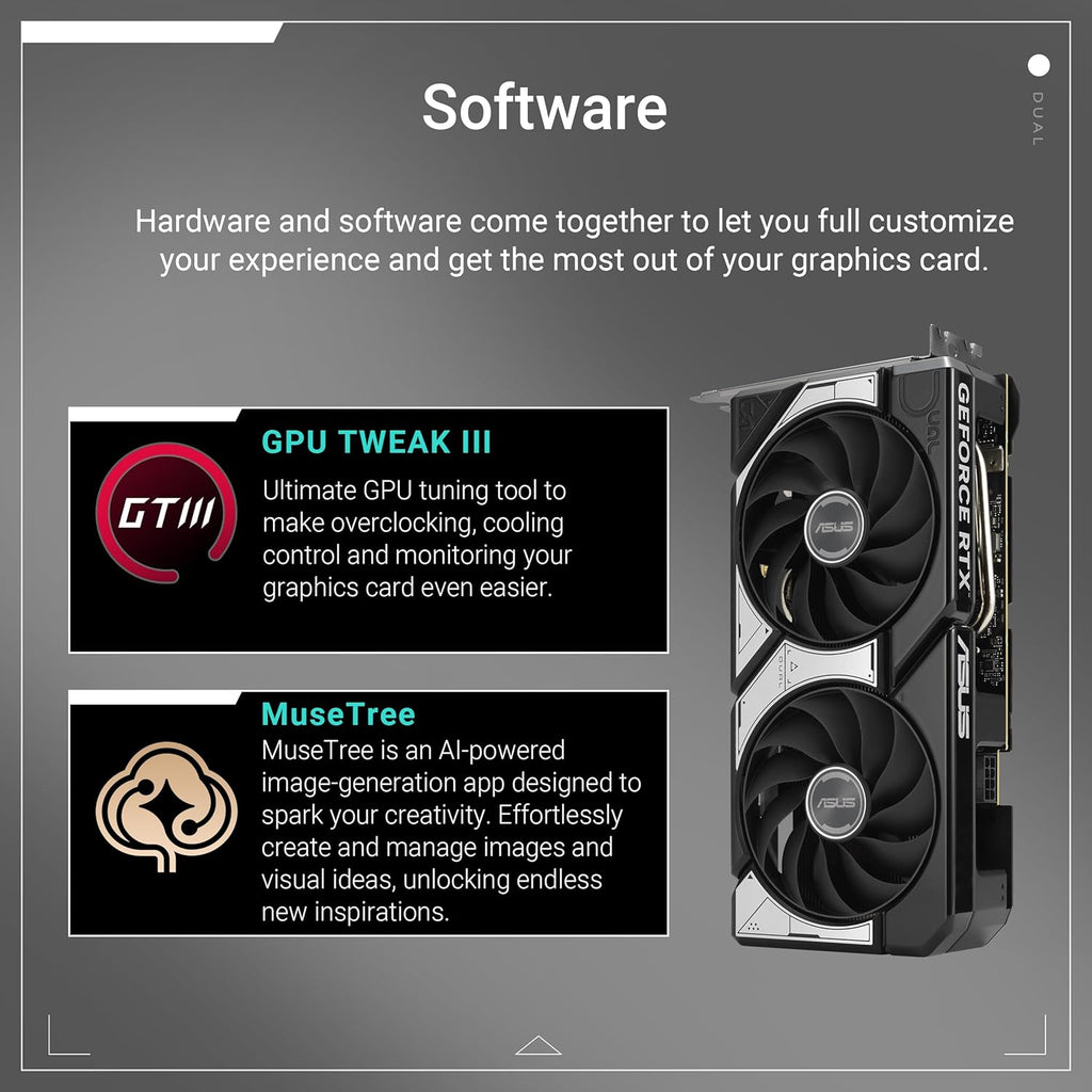 Dual Geforce RTX™ 5060 Ti 8GB GDDR7 OC Edition (Pcie 5.0, 8GB GDDR7, DLSS 4, HDMI 2.1B, Displayport 2.1B, 2.5-Slot Design, Axial-Tech Fan Design, 0Db Technology, and More)