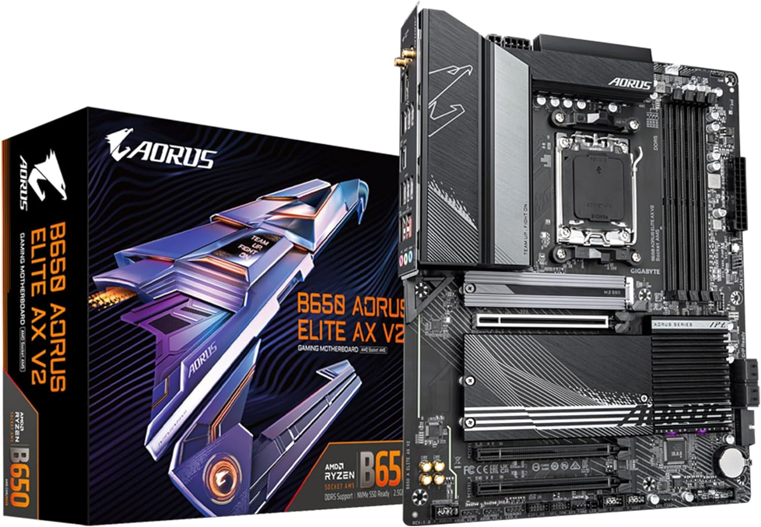 B650 AORUS Elite AX V2 (AM5/ LGA 1718/ AMD/ B650/ ATX/ 5-Year Warranty/ DDR5/ Triple M.2/ Pcie 5.0/ USB 3.2 Gen2X2 Type-C/Wifi 6E/ 2.5Gbe Lan/Q-Flash Plus/Ez-Latch/Motherboard)