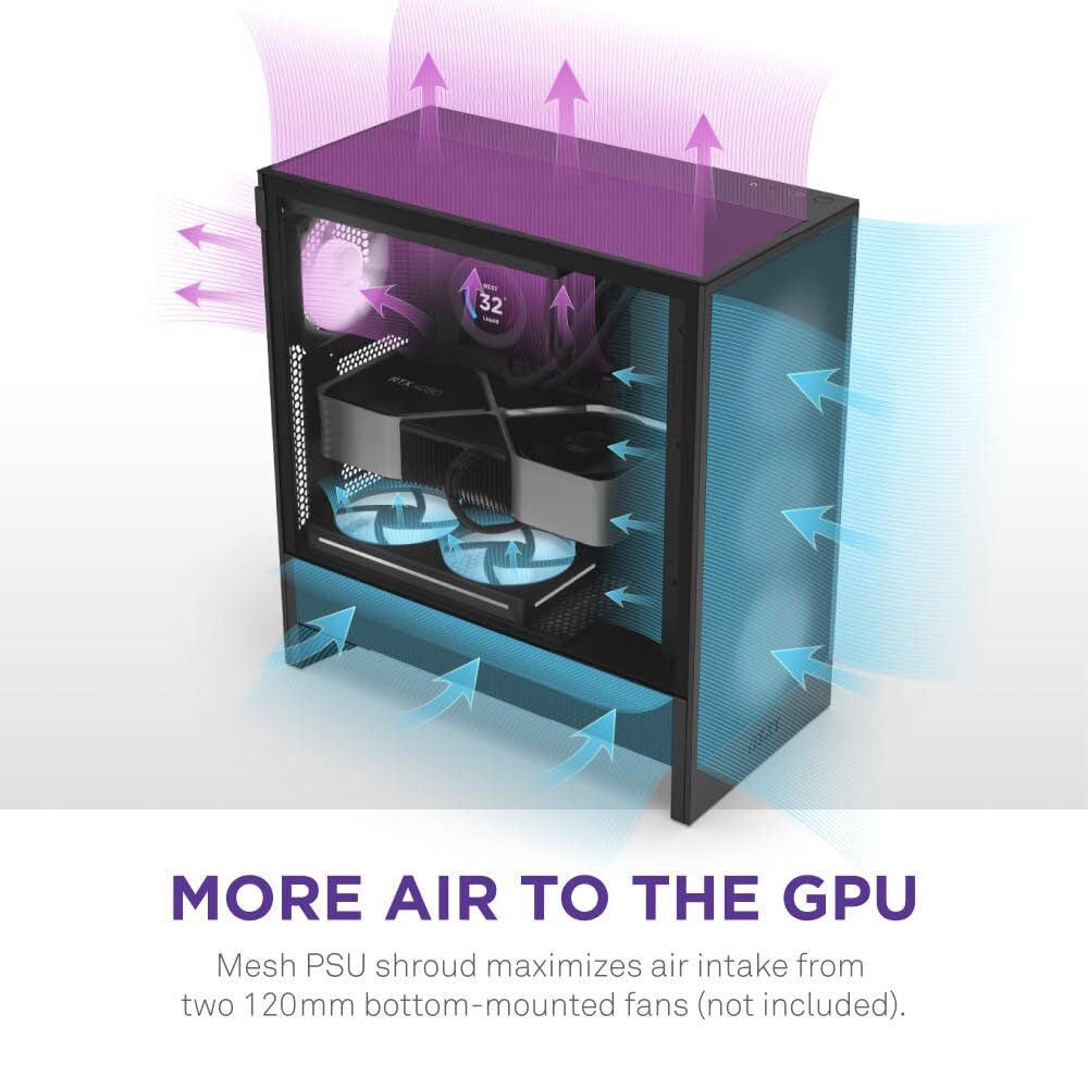 H5 Flow 2024 Black Mid Tower Case with Exceptional Airflow and GPU Cooling