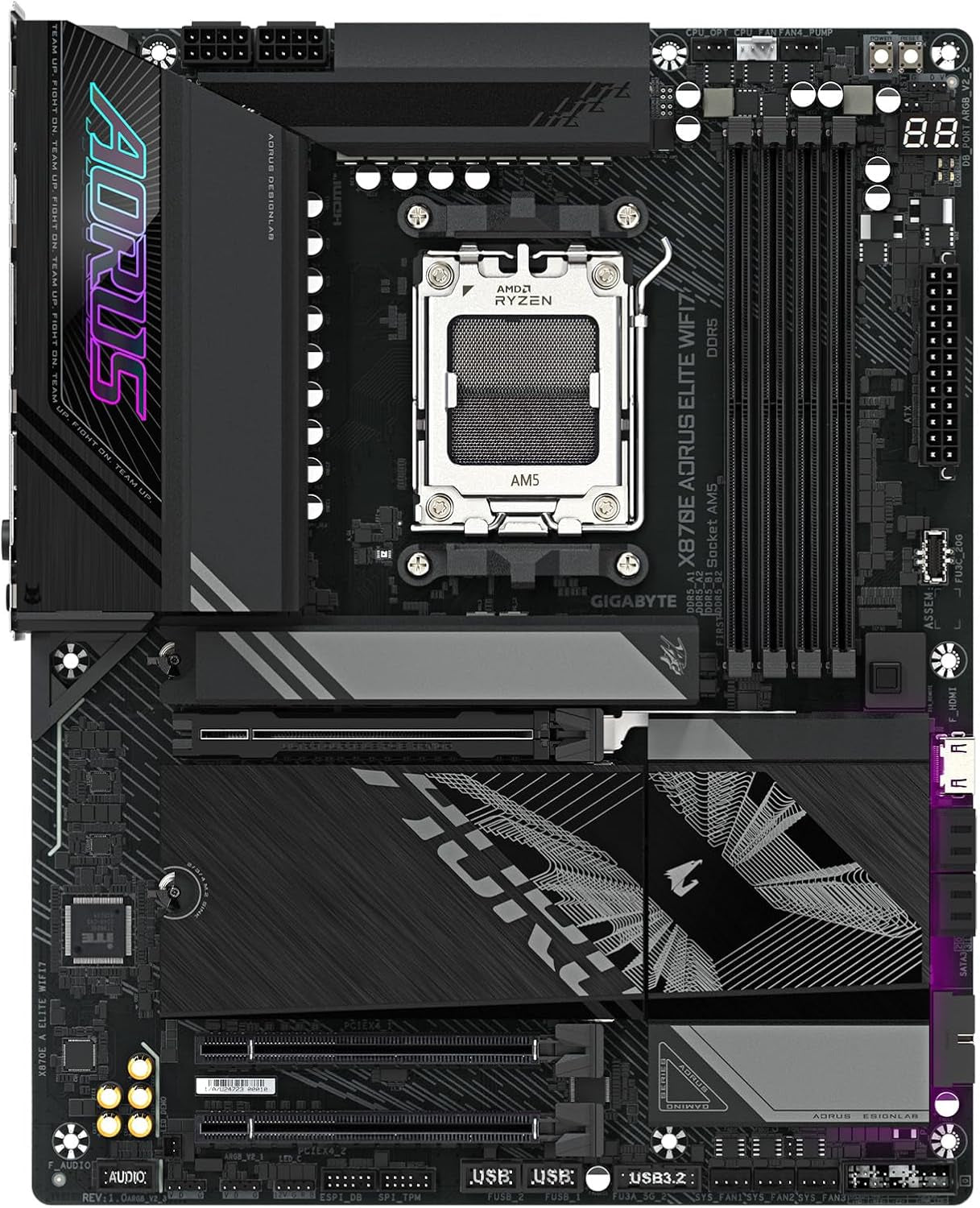 X870E AORUS Elite WIFI7 AMD AM5 LGA 1718 Motherboard, ATX, DDR5, 4X M.2, Pcie 5.0, USB4, WIFI7, 2.5Gbe LAN, Ez-Latch, 5-Year Warranty