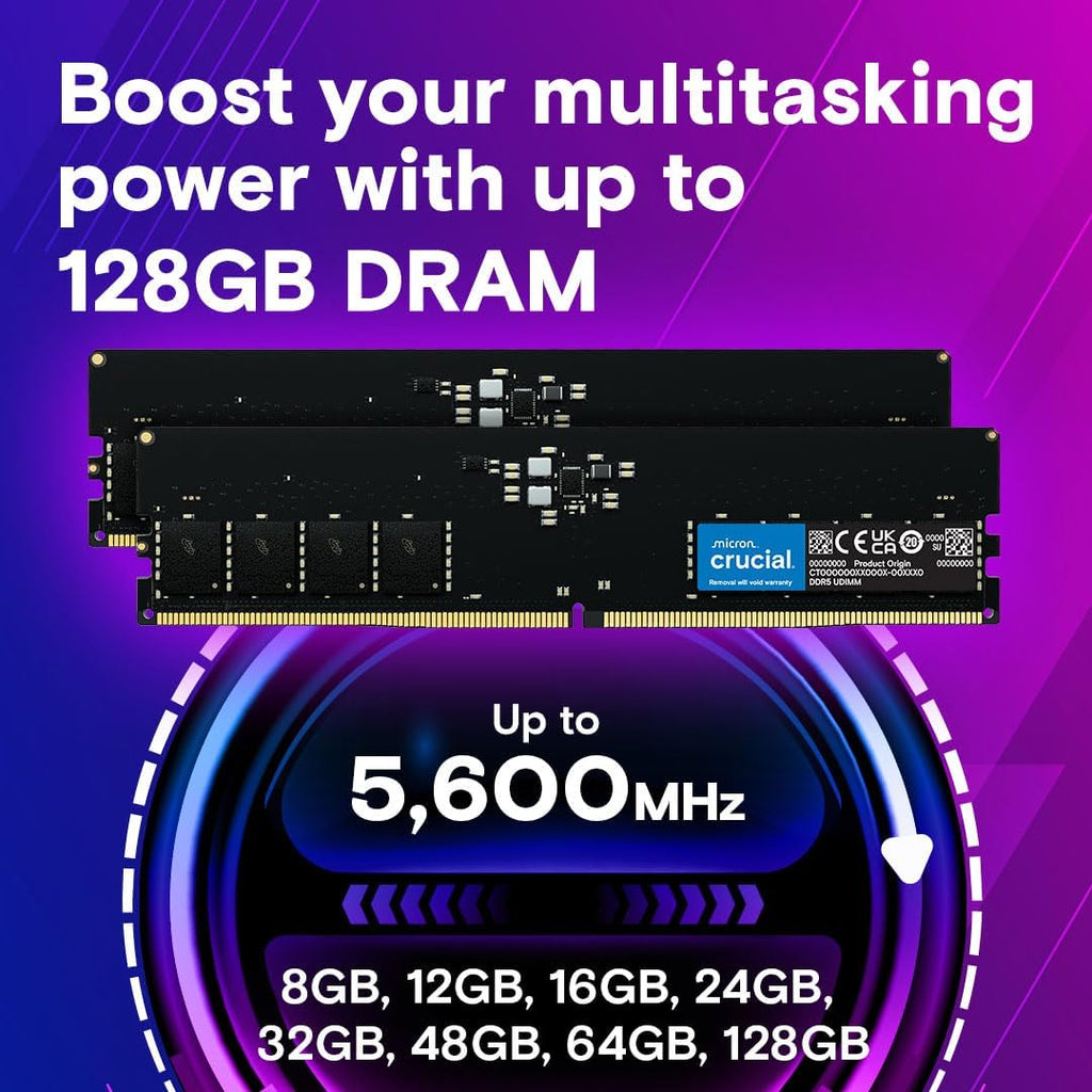8GB DDR5 RAM, 4800Mhz Desktop Memory, UDIMM 288-Pin, Compatible with 13Th Gen Intel Core and AMD Ryzen 7000 - CT8G48C40U5