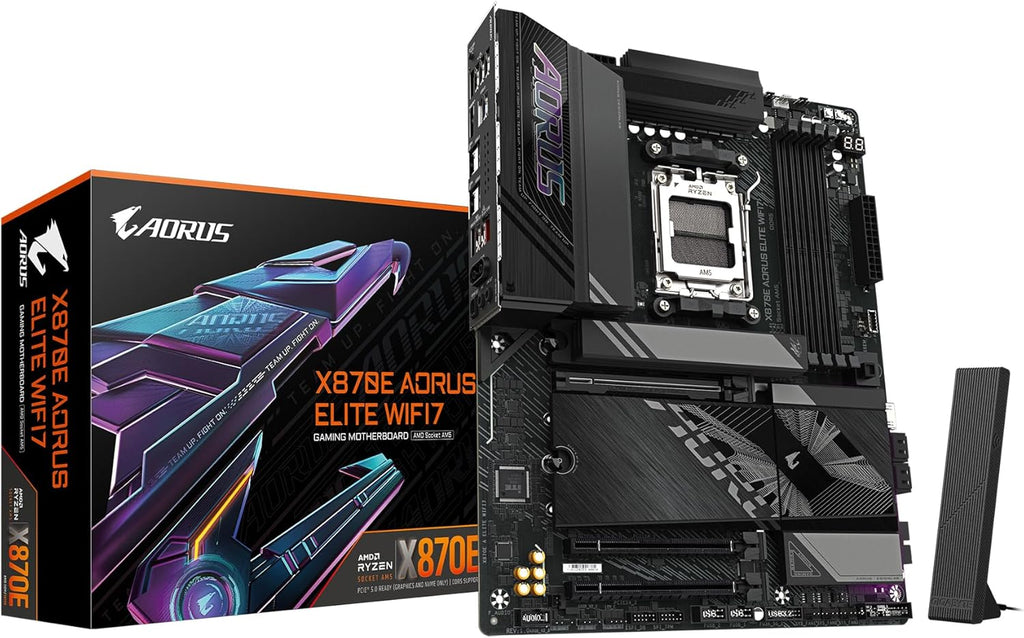 X870E AORUS Elite WIFI7 AMD AM5 LGA 1718 Motherboard, ATX, DDR5, 4X M.2, Pcie 5.0, USB4, WIFI7, 2.5Gbe LAN, Ez-Latch, 5-Year Warranty
