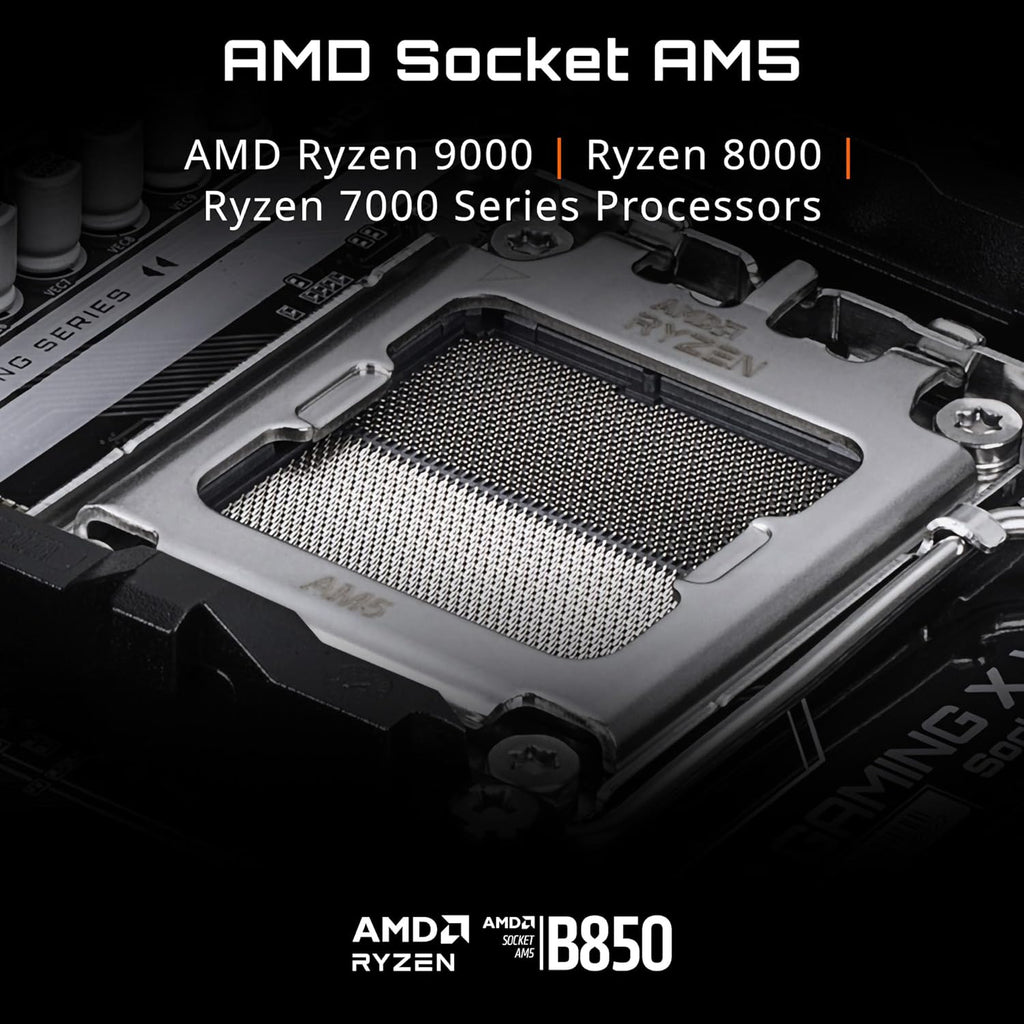 B850M Gaming X WIFI6E AMD AM5 LGA 1718 Motherboard, Matx, DDR5, 2X M.2, Pcie 5.0, USB-C, WIFI6E, 2.5Gbe LAN, Ez-Latch, 5-Year Warranty