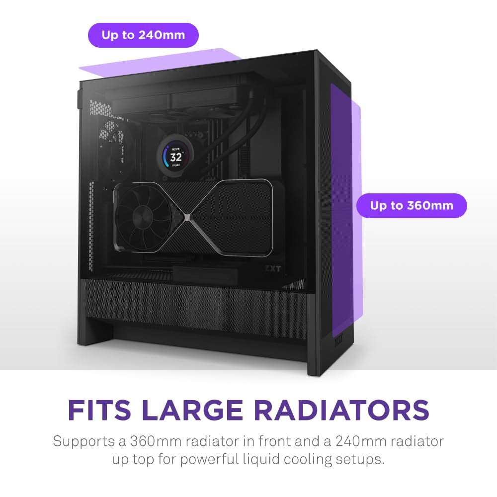 H5 Flow 2024 Black Mid Tower Case with Exceptional Airflow and GPU Cooling