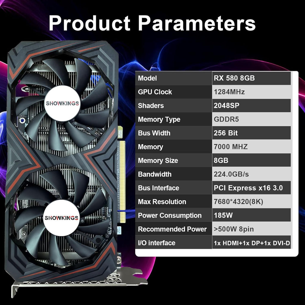 Radeon RX 580 8GB Graphics Card, 256Bit 2048SP GDDR5 AMD Video Card for Pc Gaming, DP HDMI Dvi-Output, PCI Express 3.0 with Dual Fan for Office and Gaming