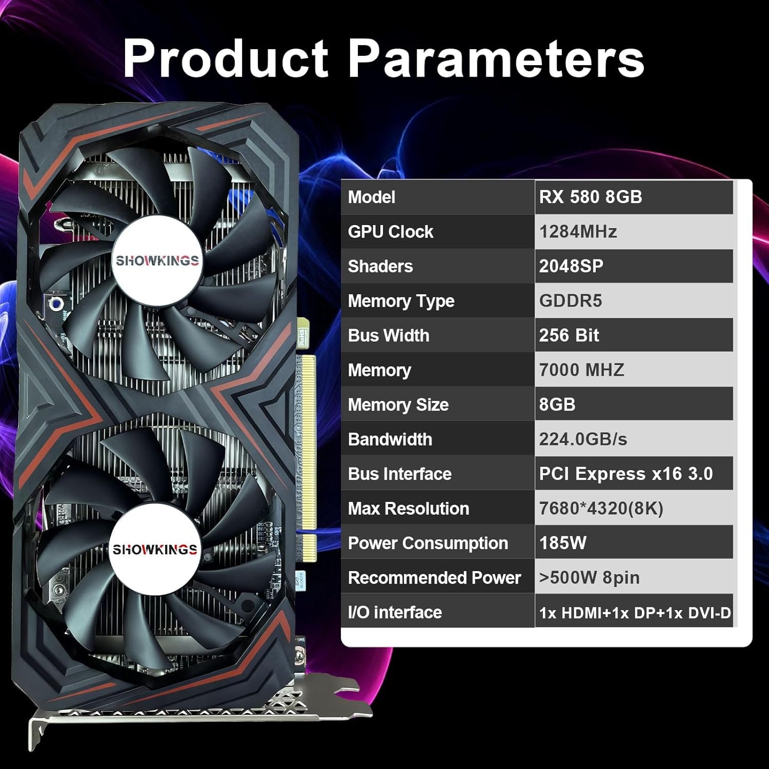 Radeon RX 580 8GB Graphics Card, 256Bit 2048SP GDDR5 AMD Video Card for Pc Gaming, DP HDMI Dvi-Output, PCI Express 3.0 with Dual Fan for Office and Gaming