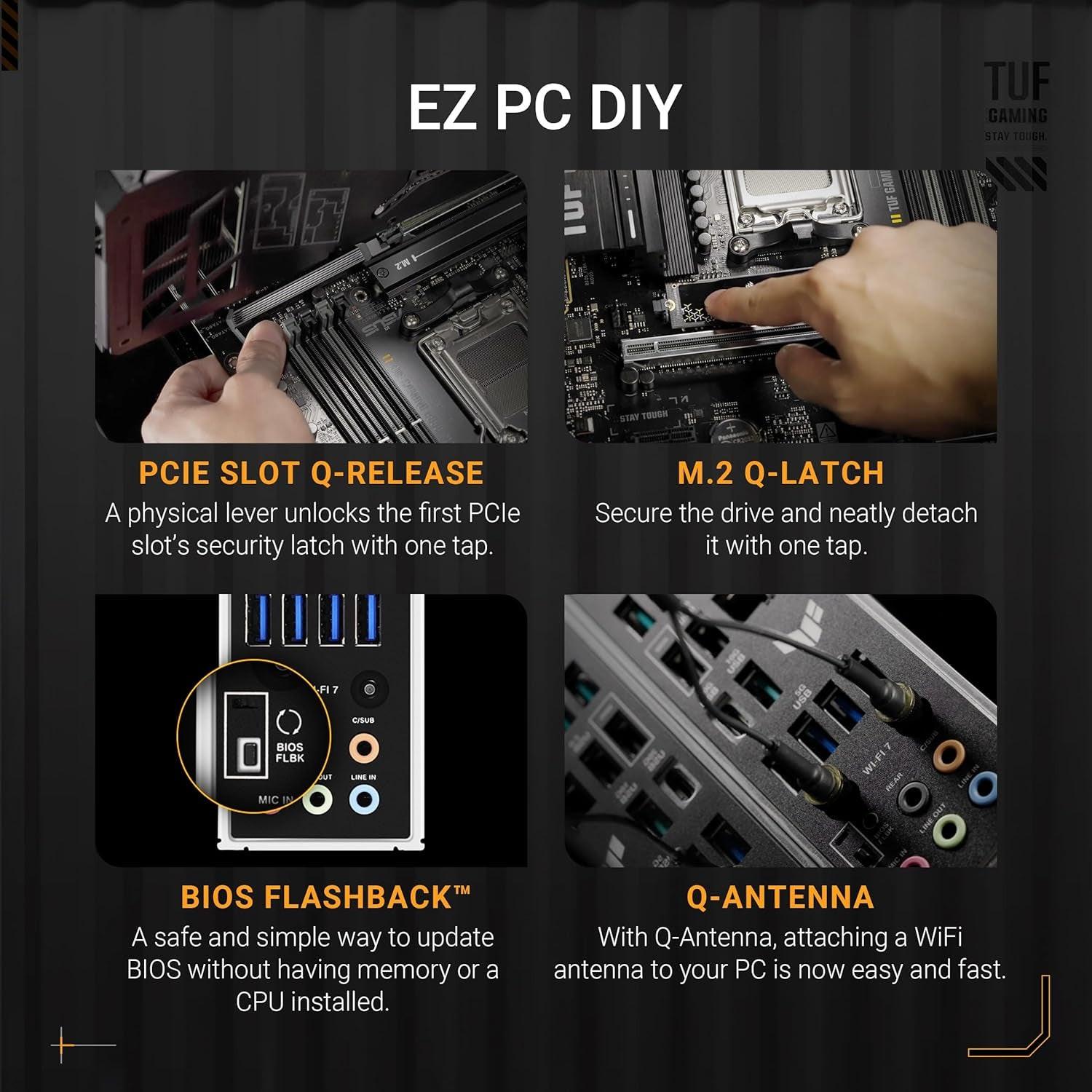 TUF Gaming B850-PLUS Wifi AMD AM5 B850 ATX Motherboard, 14+2+1 80A Stages, AI Ready, DDR5, Pcie 5.0, 3X M.2, Wi-Fi 7, 2.5Gb LAN, Displayport, HDMI™, USB 10Gbps & 20Gbps Type-C®, BIOS Flashback™